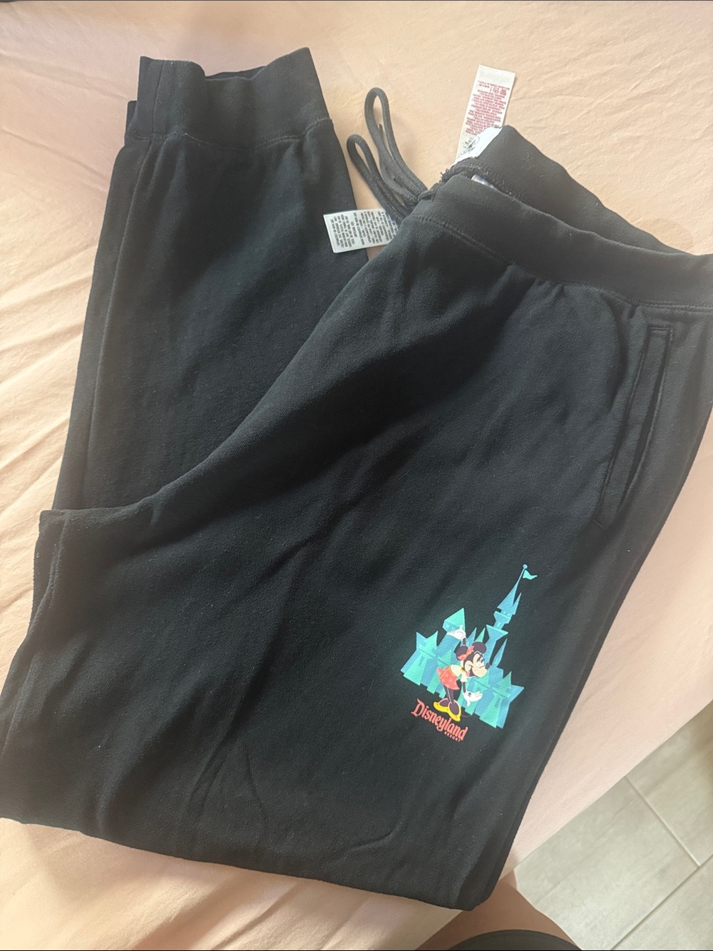 Disney Black Sweatpants with Castle & Mickey Graphic